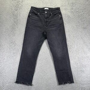 Loft Jeans Women 4 Black Cotton Denim Cropped Straight Leg Faded Workwear Travel